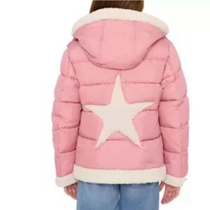Sam Edelman Girls Youth Puffer Jacket Sherpa Trim Star XS 5/6 Pink NWOT